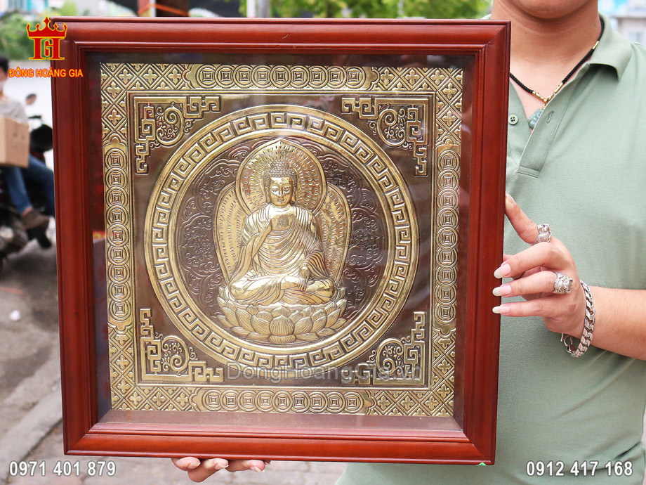 Tranh Phật Thích Ca Mâu Ni bằng đồng vàng giả cổ có độ bền cực cao